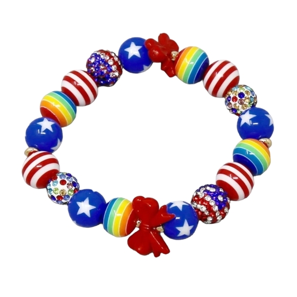 American Flag & Rainbow Bead Stretch Bracelet - Picture 1 of 1